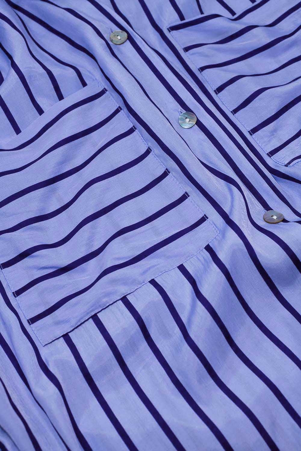 Lavander shirt with purple stripes and chest pockets