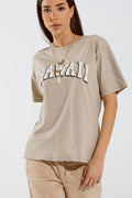 Washed Effect Hawaii T-Shirt In Beige