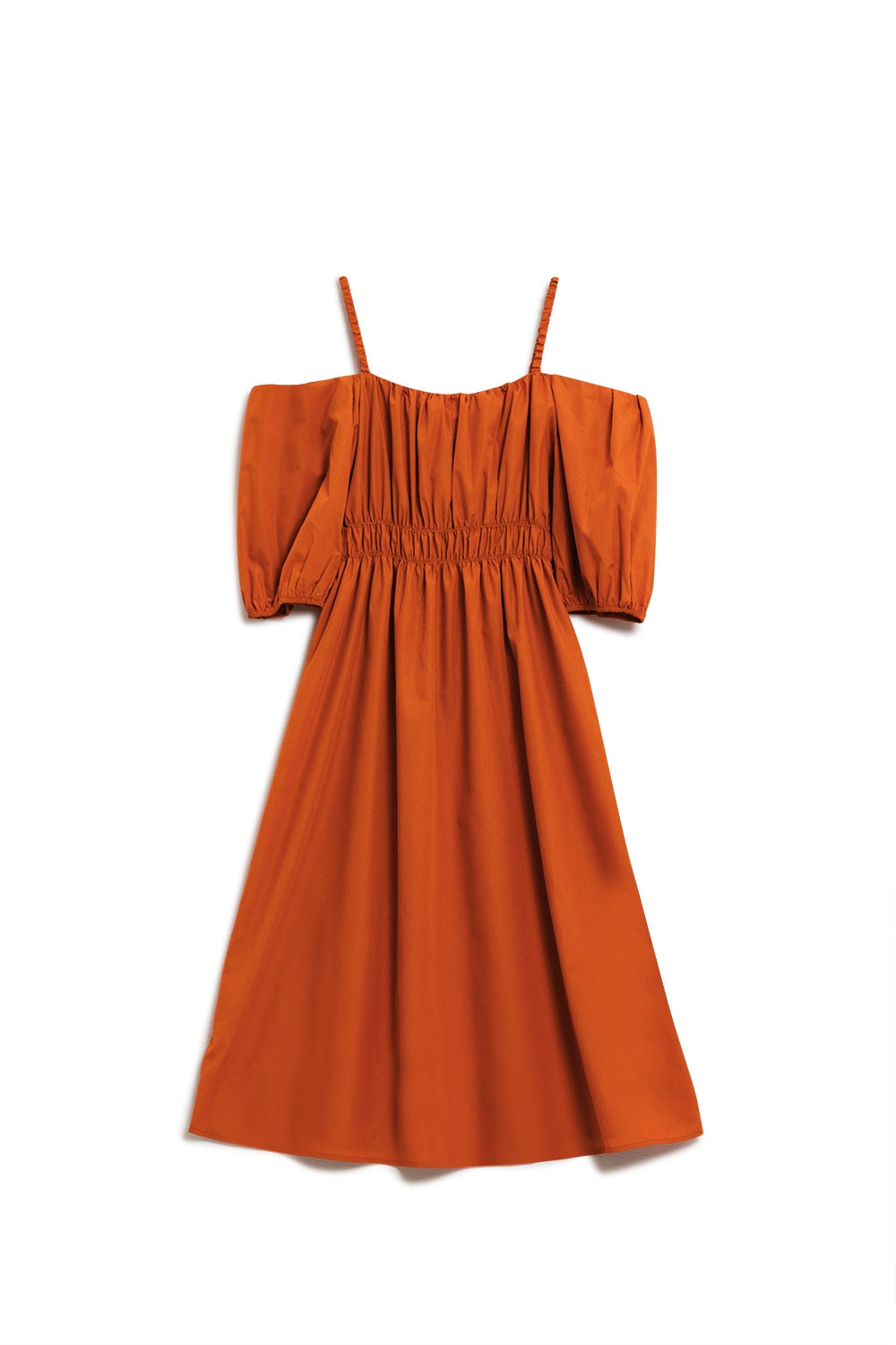 Midi orange dress with short sleeves and straps