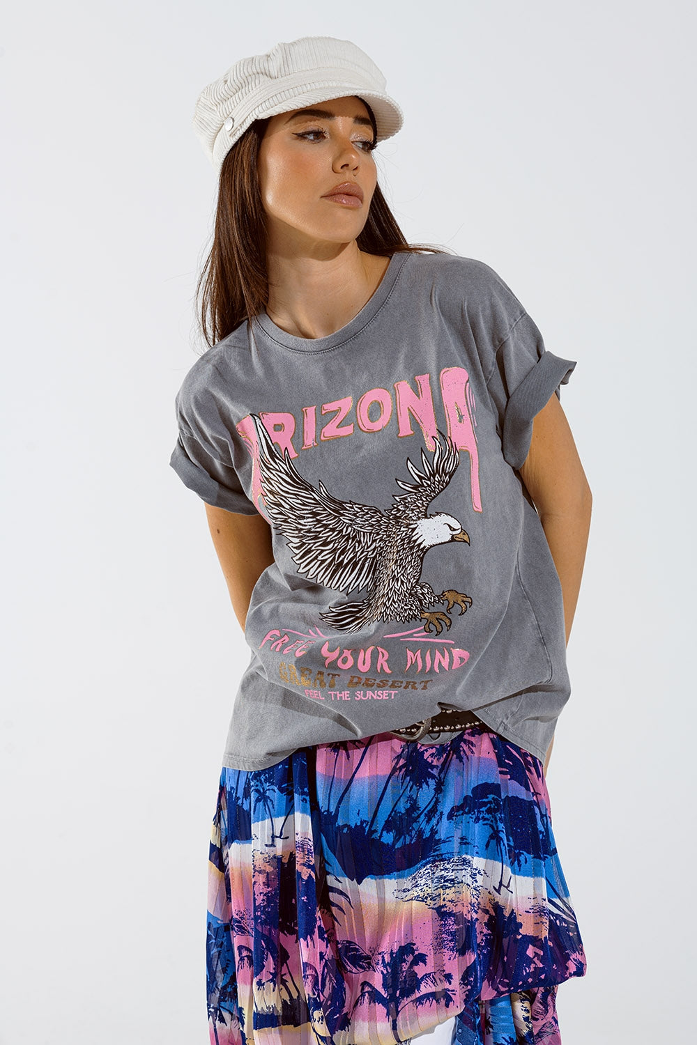 UNIKCOSA Arizona T-shirt with Eagle Digital Print in Grey