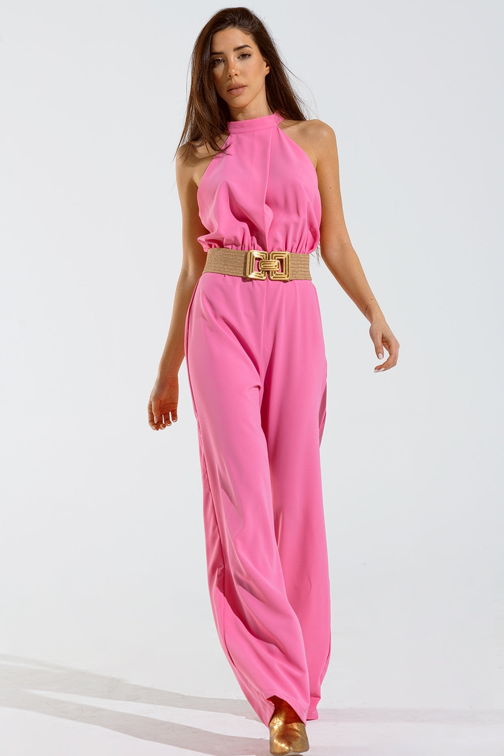 UNIKCOSA Pink jumpuits with top crossed and high collar