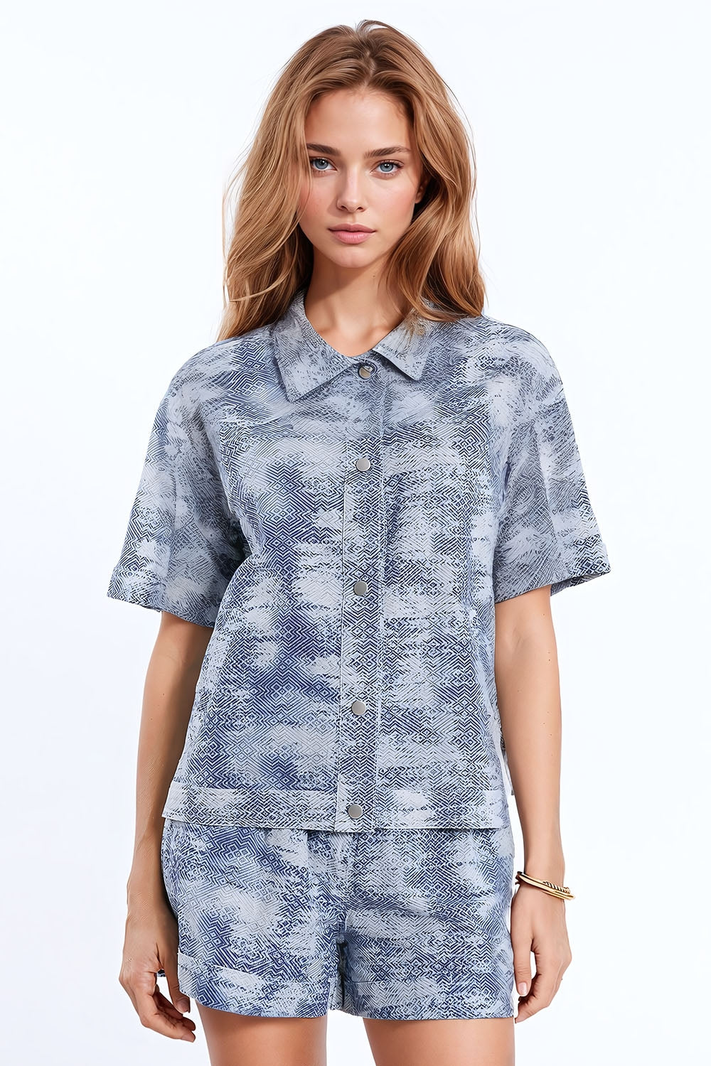 Button Up Polo Shirt In Tie Dye Blue