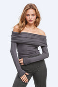 Bodycon Off Shoulder Top In Grey