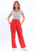 Pants In Coral With Front Pockets And Drawstring Closing