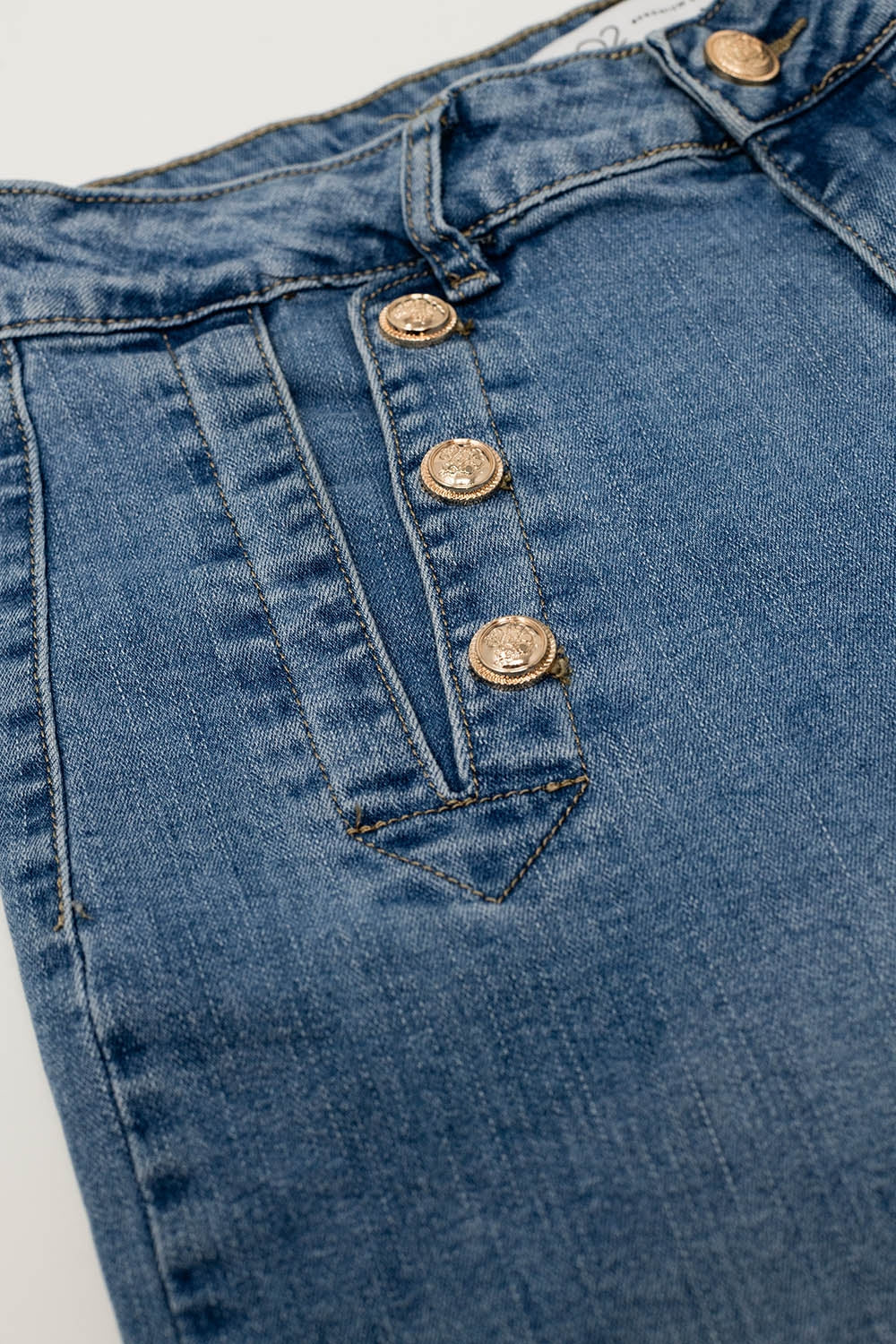 Straight Flared Jeans In Washed Blue With Button Detail