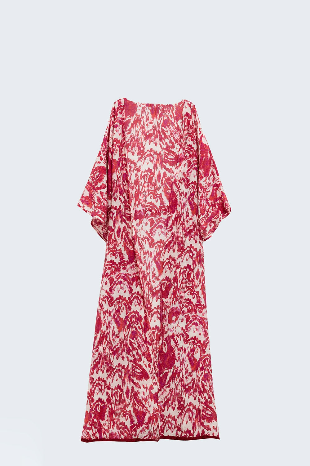 Red Long Kimono With Drawstring Closing in Tribal Print
