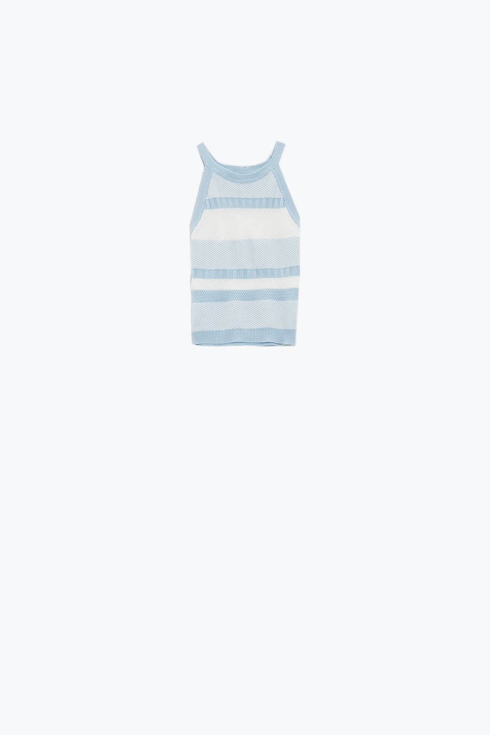 Blue Halter Tank top With Stripe Design In Different Knits