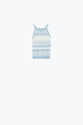 Blue Halter Tank top With Stripe Design In Different Knits