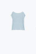 Boat Neck Ribbed Sweater With Cap Sleeves in blue