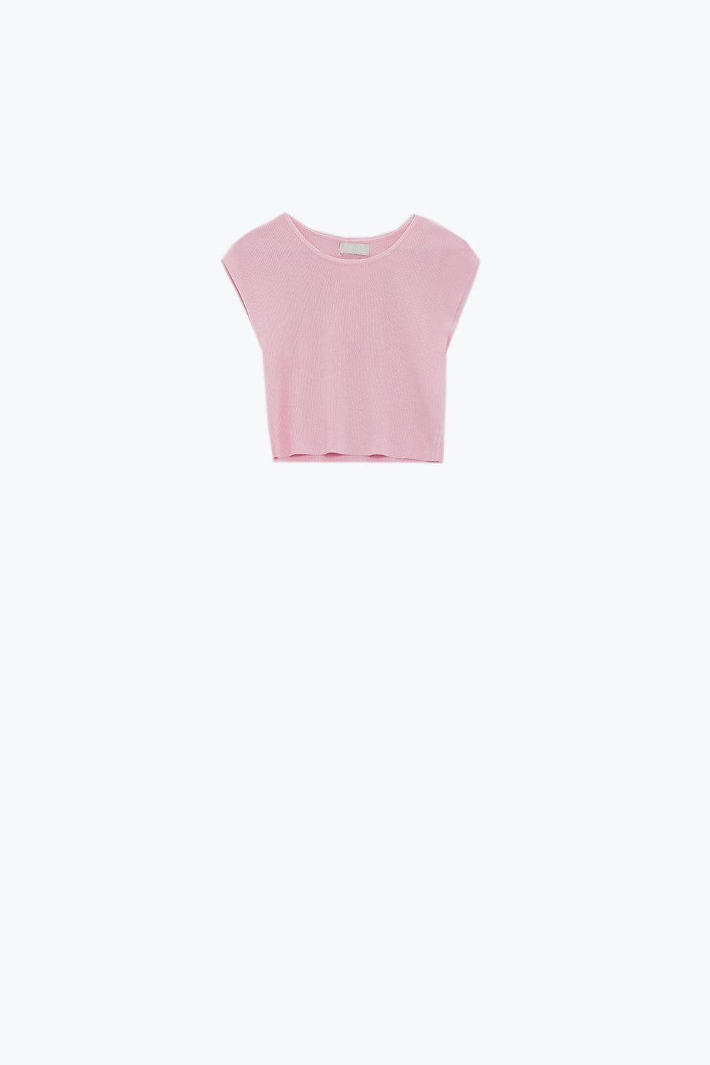 Cropped Knitted Short Sleeves T-shirt in Pink