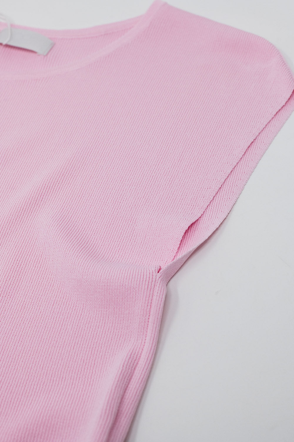 Cropped Knitted Short Sleeves T-shirt in Pink