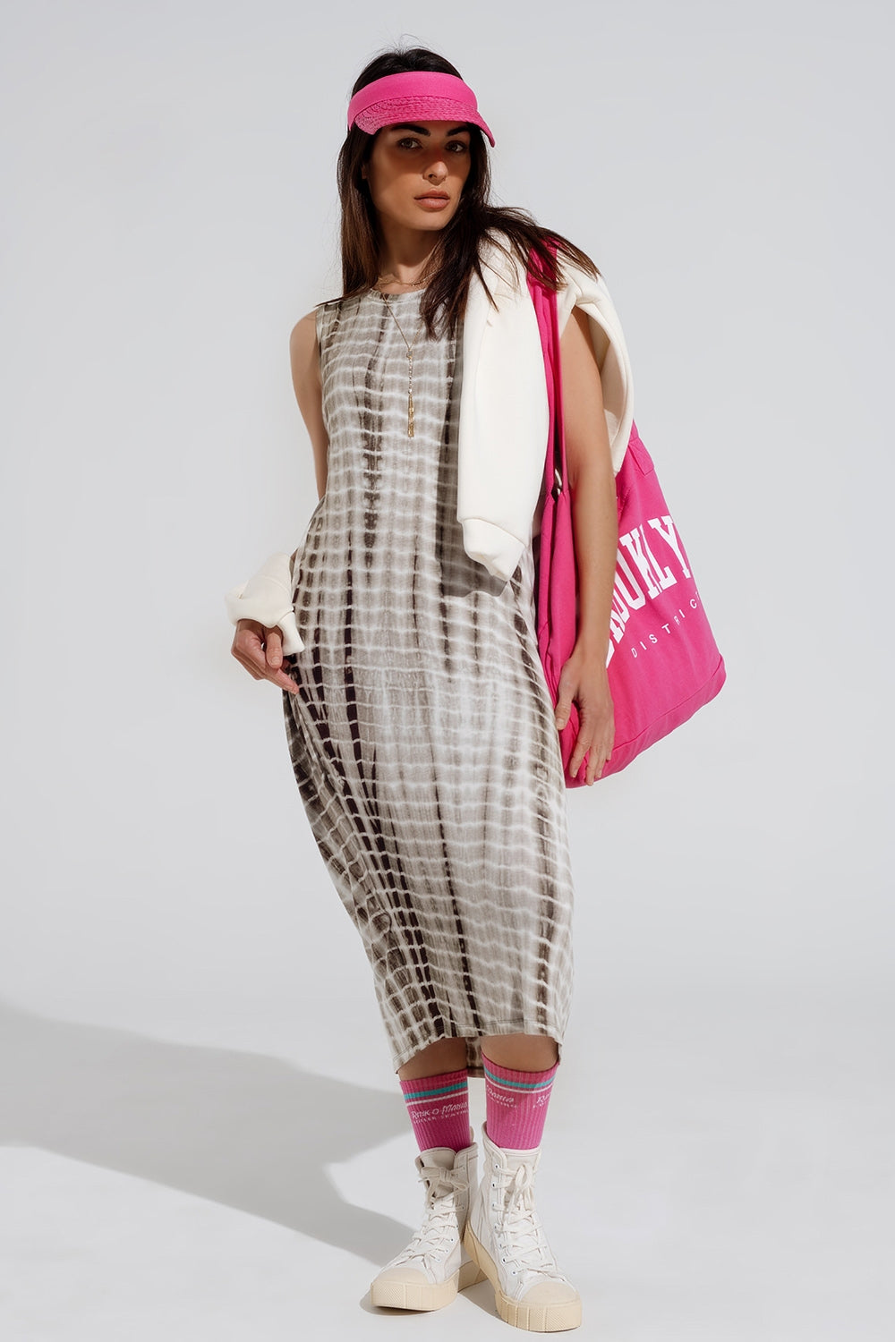Relaxed maxi Tie dye Dress In Shades of khaki