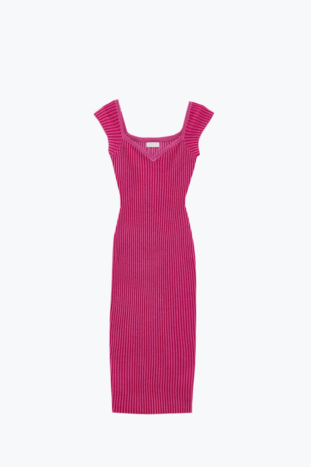 Pink Midi Thick Rib Bodycon Dress With Cap Sleeves