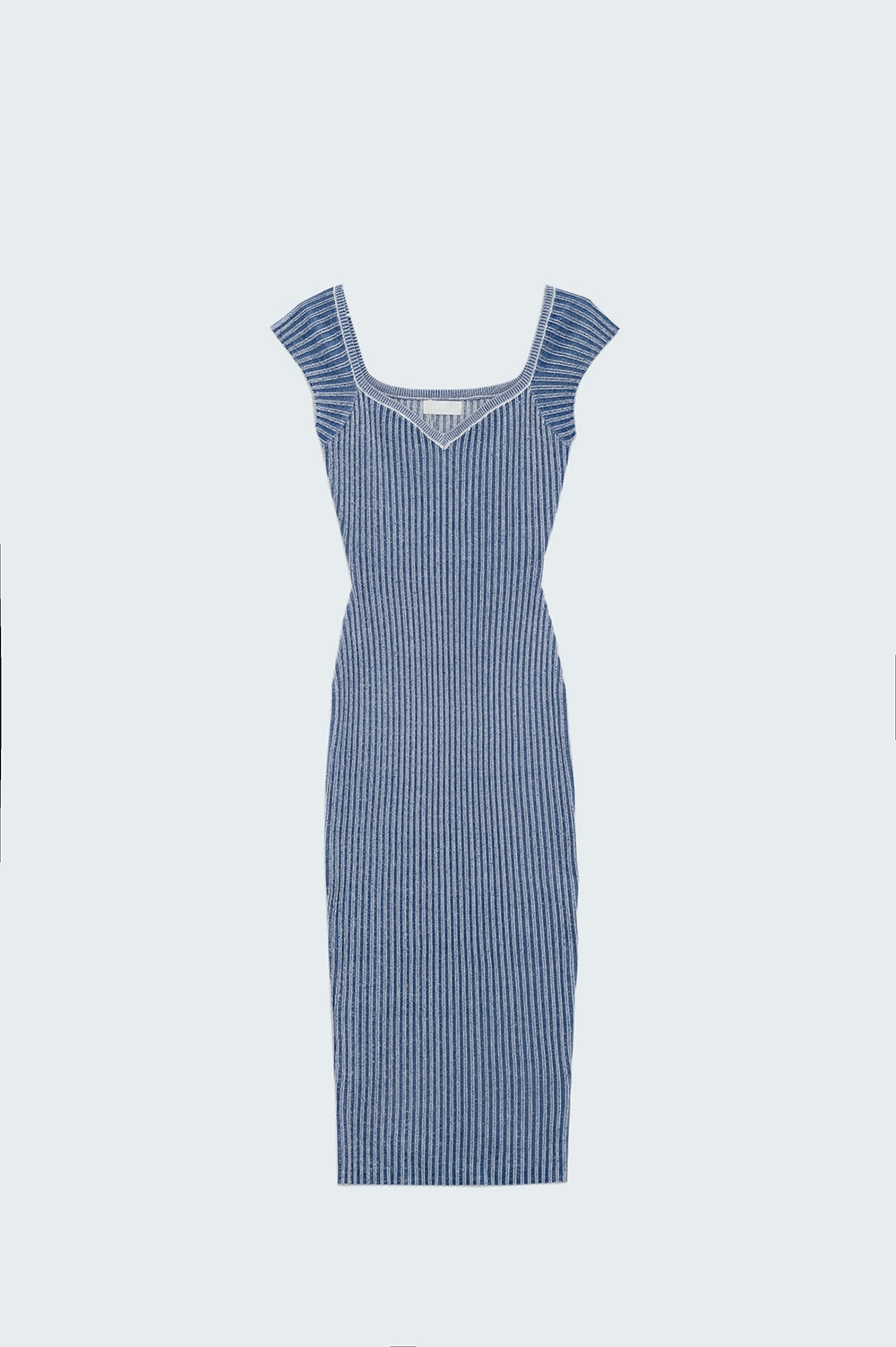 Blue midi thick rib bodycon dress with cap sleeves