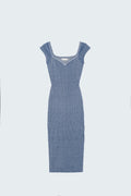Blue midi thick rib bodycon dress with cap sleeves