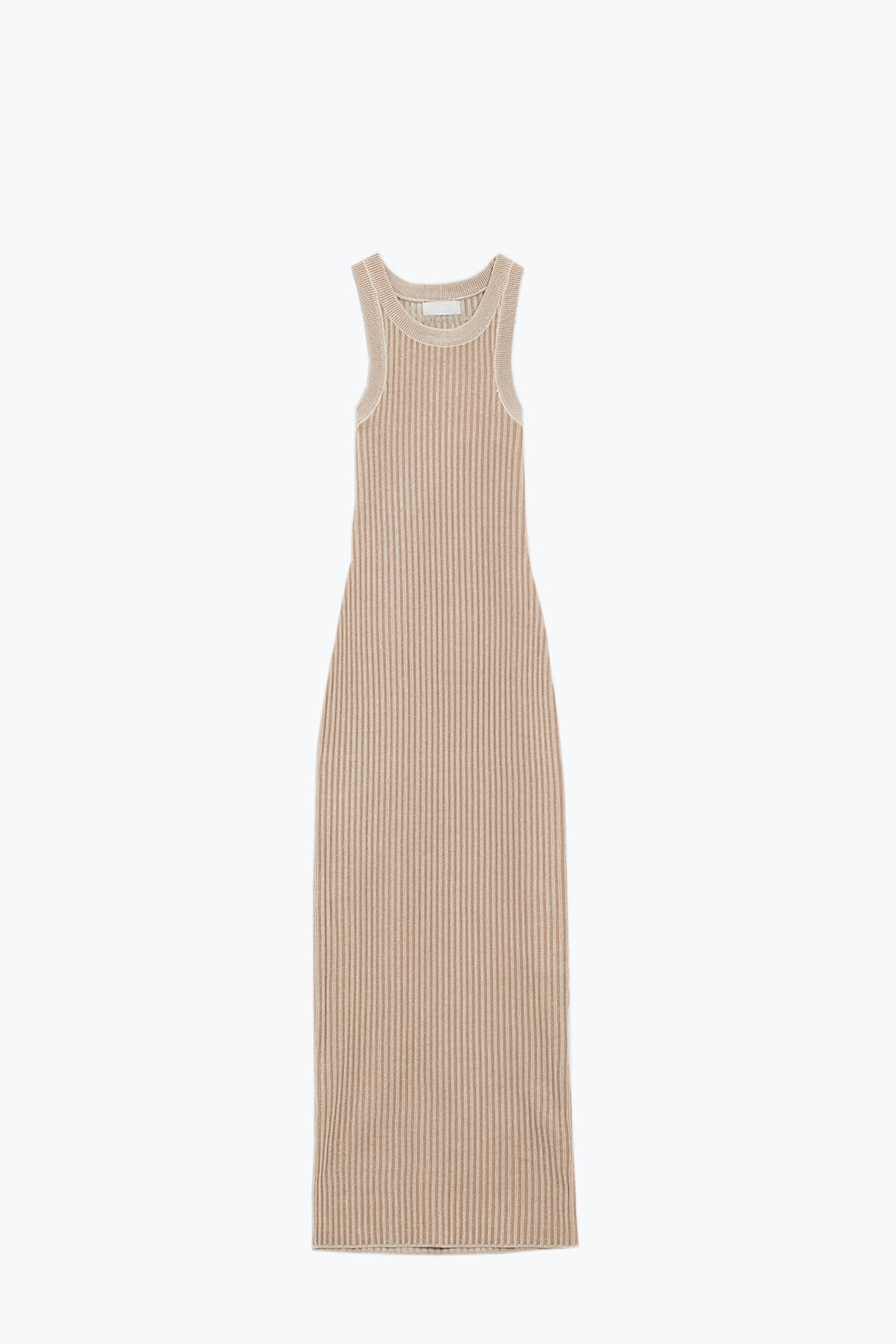 Maxi Sleeveless Halter Bodycon Ribbed Dress in beige