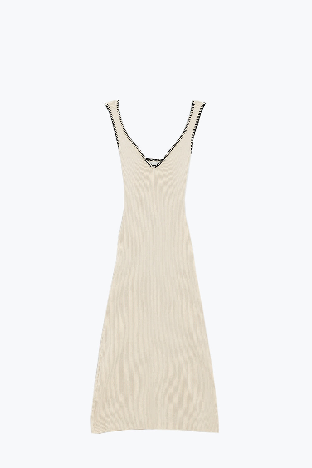 Summer Body Hugging knitted Dress in beige With black Trim