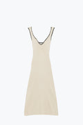 Summer Body Hugging knitted Dress in beige With black Trim