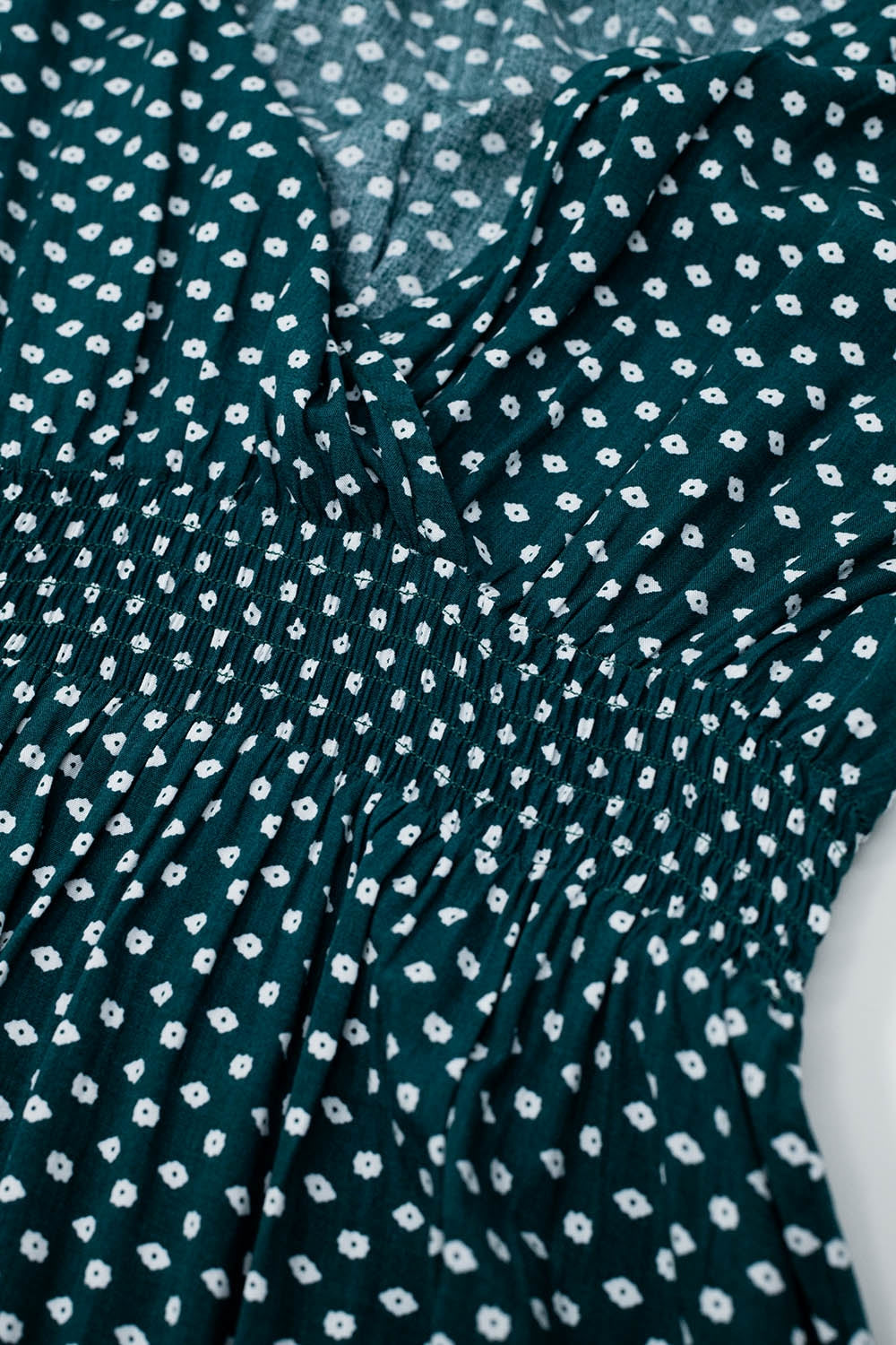 Green Mini Dress With Wrap Front Cinched Waist And Floral Print