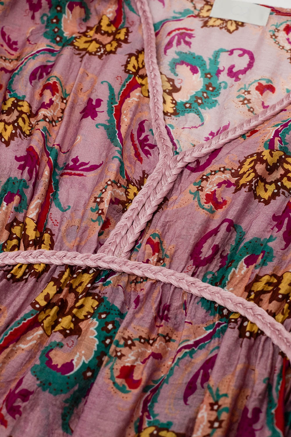 Maxi Dress In Pink With Braided Seams And Flower Print