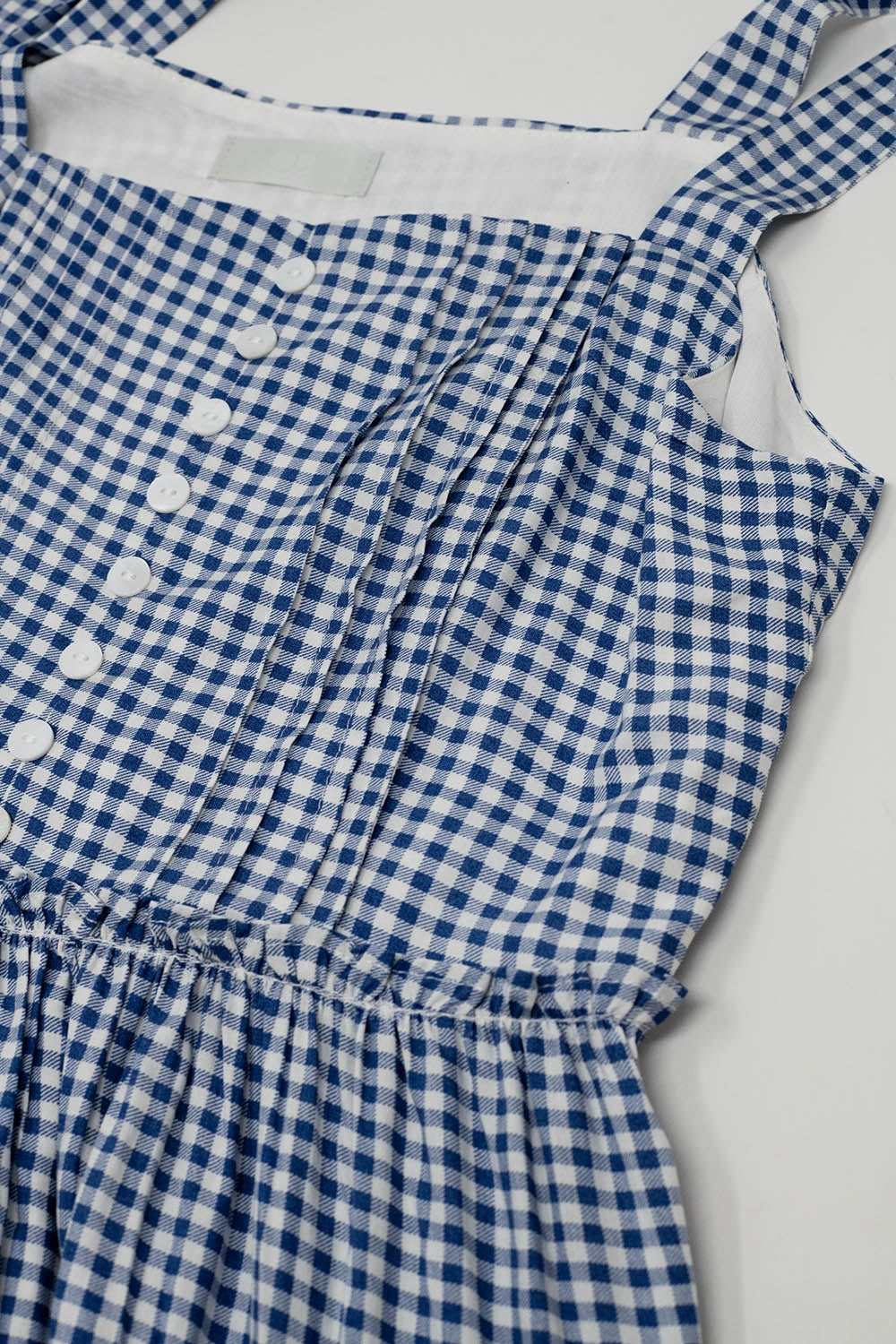 Blue and White Gingham A-line Dress With Adjustable Straps