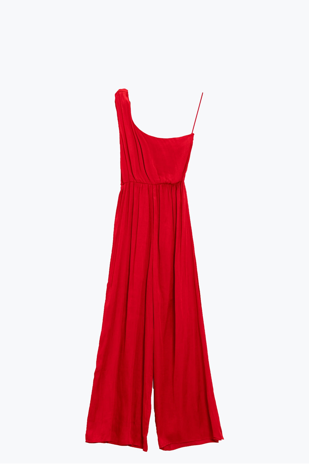 Drapped One Shoulder Jumpsuit With Cinched Waist In Red