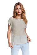 Boat neck ribbed sweater with cap sleeves in beige