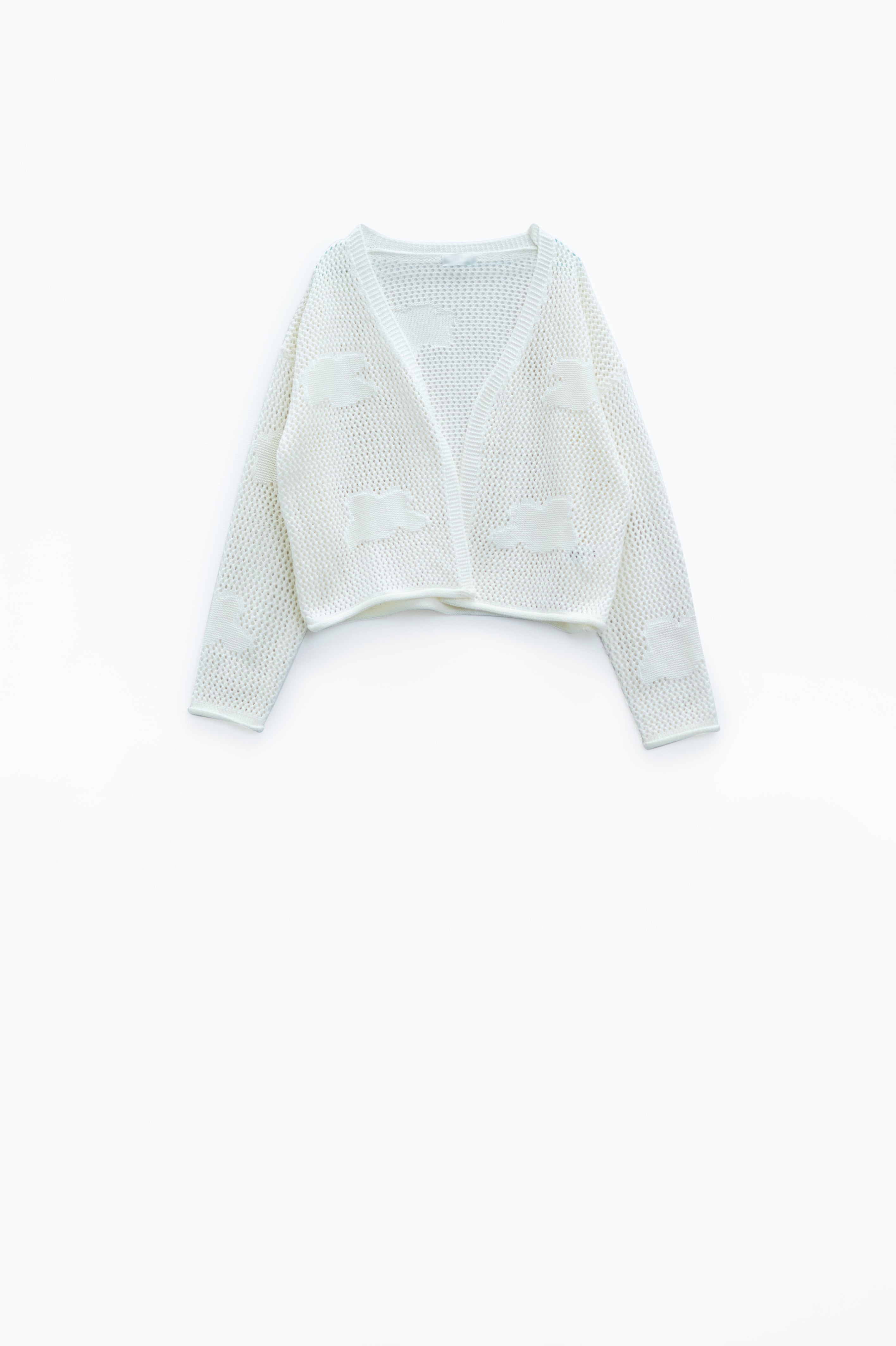 Crochet Cardigan With Knitted Clouds In White