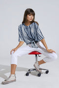 Blue Tie Dye printed t-shirt with knot on the front
