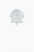 White Short satin Blouse With Chest Pockets And Drawstrings At Bottom