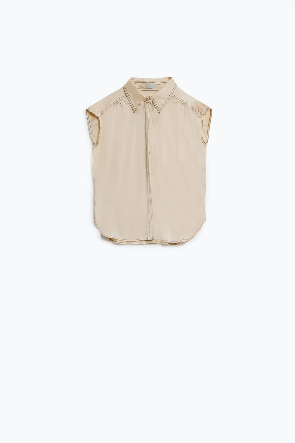 Sleeveless Blouse with pollo collar in beige