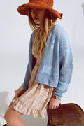 Crochet Cardigan With Knitted Clouds In Blue
