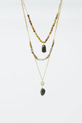 Ethnic 3 in 1 Necklace With Large Stones and Natural Beads