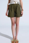 Khaki Shorts With Pockets And Elastic Waist