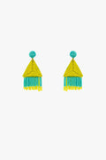 Turquoise Drop Earings With Lime Pyramid and Fringe