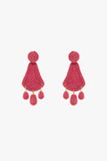 Tear drop Rafia Earrings With Oval Beads In Fuchsia