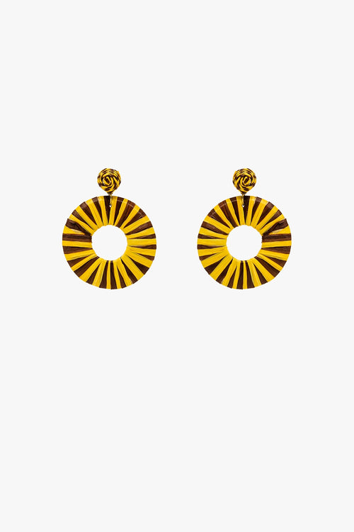 Brown And Yellow Dropped Woven Earrings — view 1 of 3
