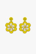 Maxi Embroidered Flower Rafia Earrings With Sea Shell Details in Lime