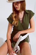 UNIKCOSA Khaki playsuit With Tie Closing At The Side