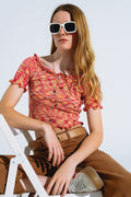 Off The Shoulder Cropped Knitted Top in Rust Melange