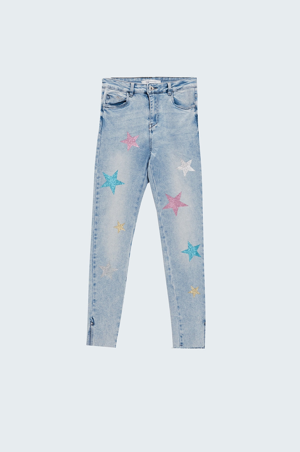 Light Wash Skinny Jeans With Stars On The Legs