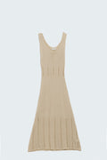 Beige Maxi A-line Dress In Fine Knit Style