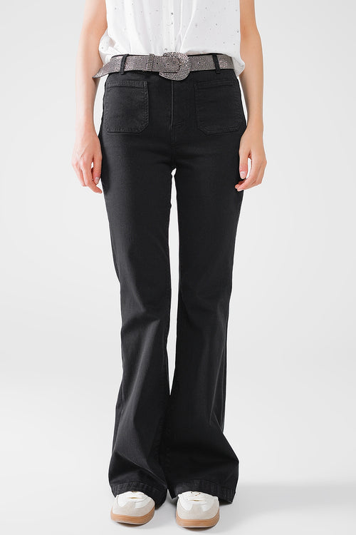 Black Skinny Flared Jeans With Front Pocket Detail — view 1 of 7
