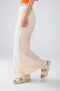 Beige Palazzo style Pants With Side Pockets And Thick Waist Band