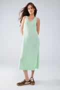Sleeveless knitted Maxi Green Dress With Side Slit