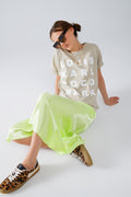 Lime maxi silk skirt with side slit