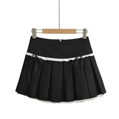 UNIKCOSA Velora Bow Lace Pleated Mini Skirt Chic Black 🔥