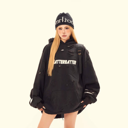 UNIKCOSA UrbanSoul Washed Distressed Letter Print Hoodie 💫