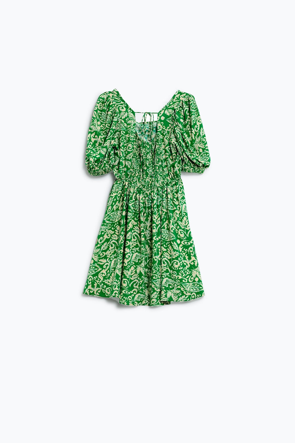 short floral print dress with gathered back in green