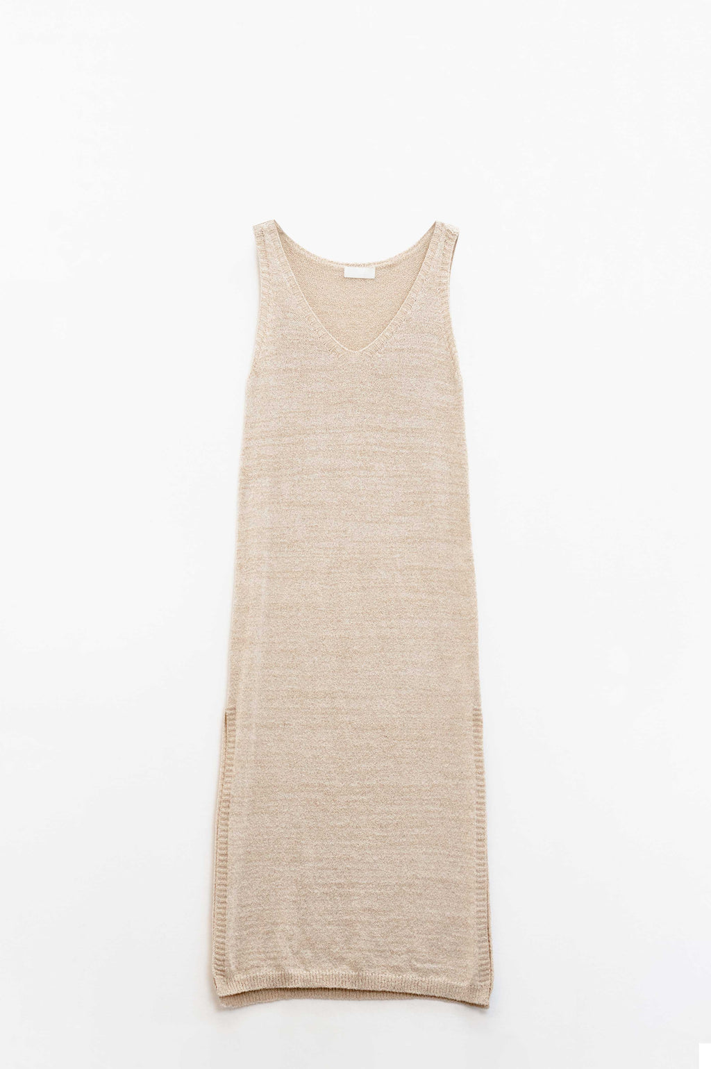 Sleeveless Maxi Beige Dress With Side Slit
